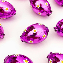 1 Violet Purple Large Blown Glass Egg Bead with White Flowers ~ 1-1/8"