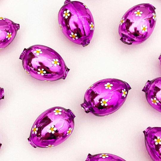 1 Violet Purple Large Blown Glass Egg Bead with White Flowers ~ 1-1/8"