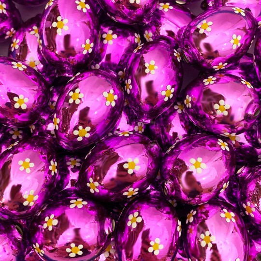 1 Violet Purple Large Blown Glass Egg Bead with White Flowers ~ 1-1/8"