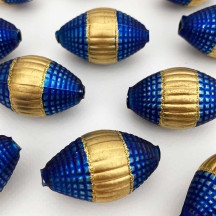 1 Jumbo Matte Bright Blue and Gold Fantasy Barrel Bead 1-7/8" ~ Czech Republic
