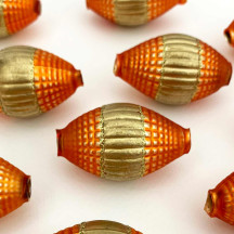 1 Jumbo Matte Orange and Gold Fantasy Barrel Bead 1-7/8" ~ Czech Republic