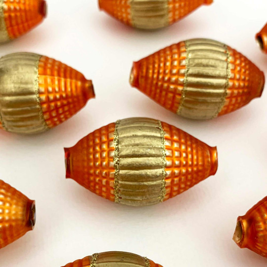 1 Jumbo Matte Orange and Gold Fantasy Barrel Bead 1-7/8" ~ Czech Republic