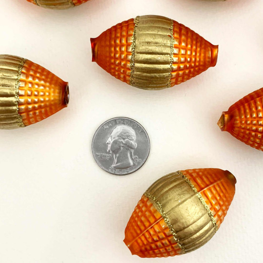 1 Jumbo Matte Orange and Gold Fantasy Barrel Bead 1-7/8" ~ Czech Republic