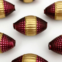 1 Jumbo Matte Burgundy and Gold Fantasy Barrel Bead 1-7/8" ~ Czech Republic