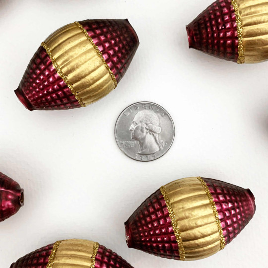 1 Jumbo Matte Burgundy and Gold Fantasy Barrel Bead 1-7/8" ~ Czech Republic