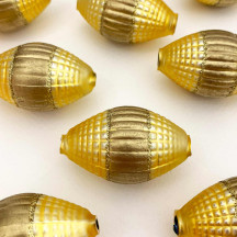 1 Jumbo Matte Pale Yellow and Gold Fantasy Barrel Bead 1-7/8" ~ Czech Republic