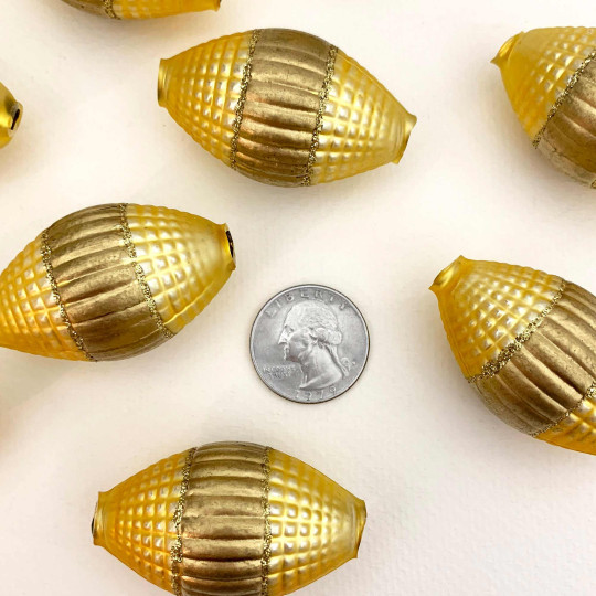1 Jumbo Matte Pale Yellow and Gold Fantasy Barrel Bead 1-7/8" ~ Czech Republic