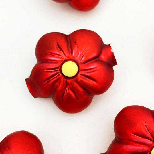Extra Large Matte Red Flower Figural Glass Bead ~ 1-5/8"