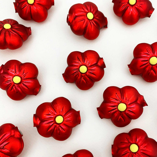 Extra Large Matte Red Flower Figural Glass Bead ~ 1-5/8"