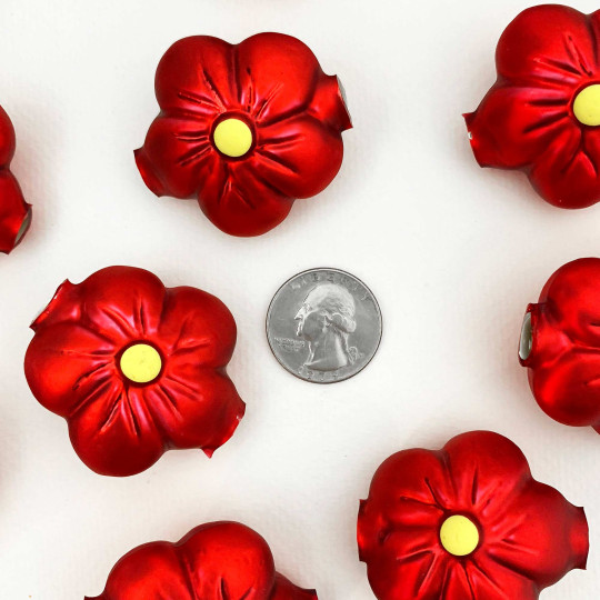 Extra Large Matte Red Flower Figural Glass Bead ~ 1-5/8"