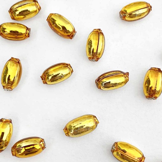 10 Gold Oval Glass Beads 11 mm ~ Czech Republic