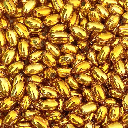 10 Gold Oval Glass Beads 11 mm ~ Czech Republic