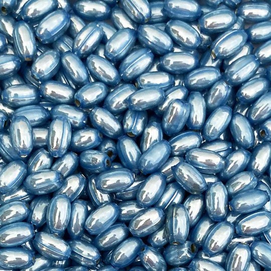 10 Pearl Blue Oval Glass Beads 11 mm ~ Czech Republic