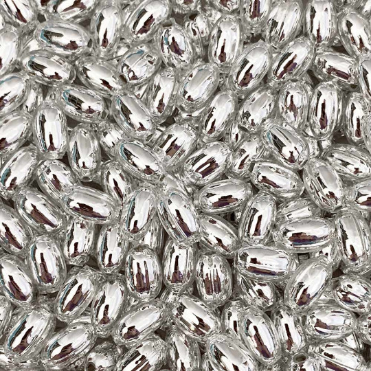 10 Silver Oval Glass Beads 11 mm ~ Czech Republic