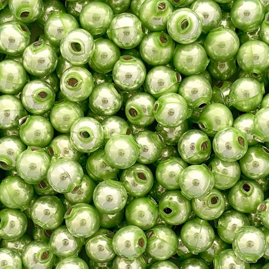12 Pearl Green Round Glass Beads 12 mm ~ Czech Republic