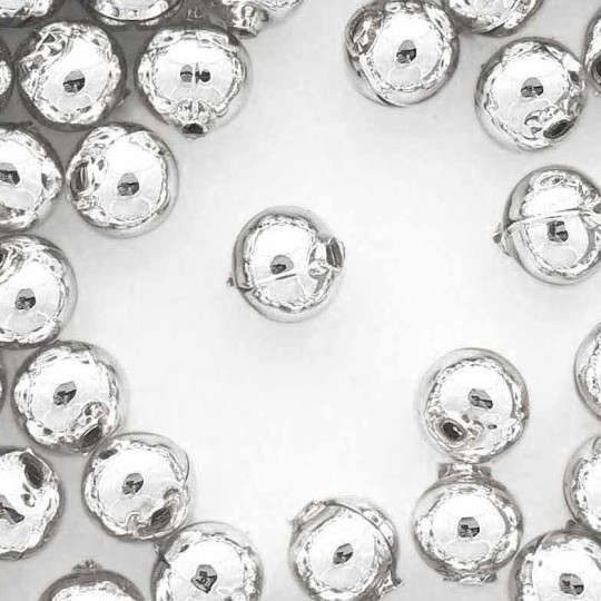 10 Glossy Silver Round Glass Beads 14 mm ~ Czech Republic