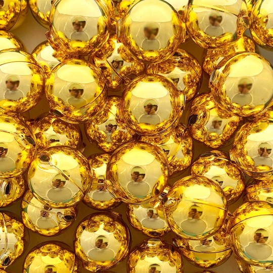 2 Gold XL Round Glass Beads 25 mm ~ Czech Republic