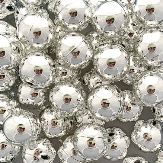 2 Silver XL Round Glass Beads 25 mm ~ Czech Republic