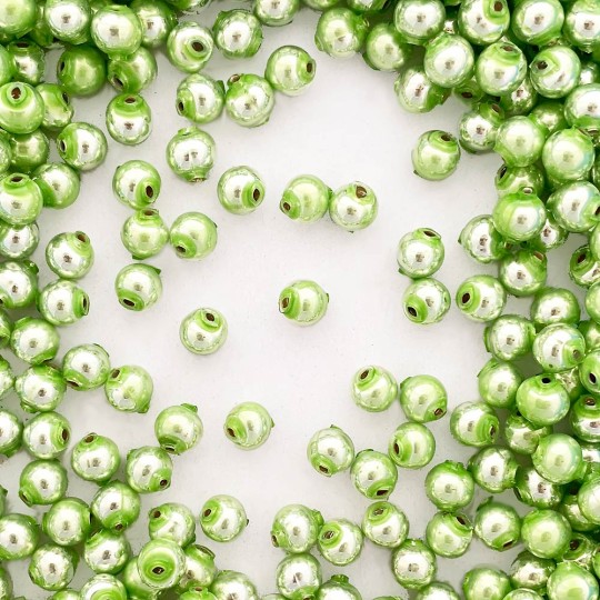 30 Pearl Green Round Glass Beads 8 mm ~ Czech Republic