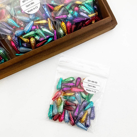 Ribbed Drop Glass Garland Beads Mixed Pack ~ 32 beads ~ Gem Mix