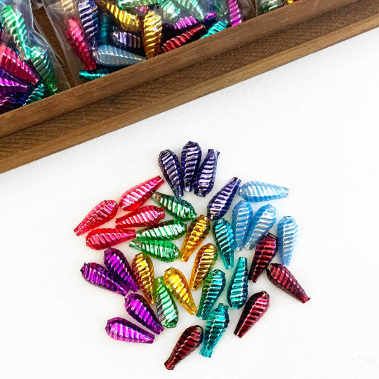 Ribbed Drop Glass Garland Beads Mixed Pack ~ 32 beads ~ Gem Mix