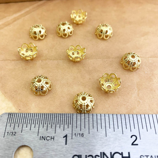 10 Small Filigree Bead Caps ~ Gold ~ Czech Republic