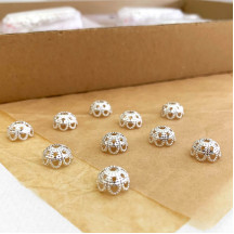 10 Small Filigree Bead Caps ~ Silver ~ Czech Republic