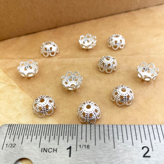 10 Small Filigree Bead Caps ~ Silver ~ Czech Republic