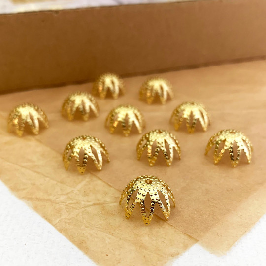 10 Pointed Bead Caps ~ Gold ~ Czech Republic