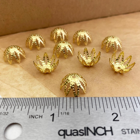 10 Pointed Bead Caps ~ Gold ~ Czech Republic