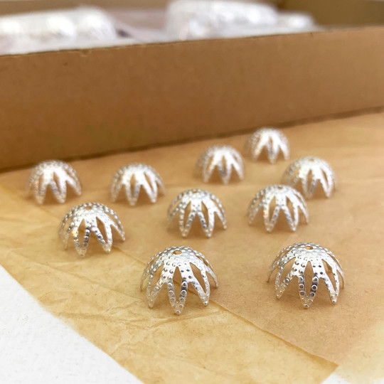 10 Pointed Bead Caps ~ Silver ~ Czech Republic