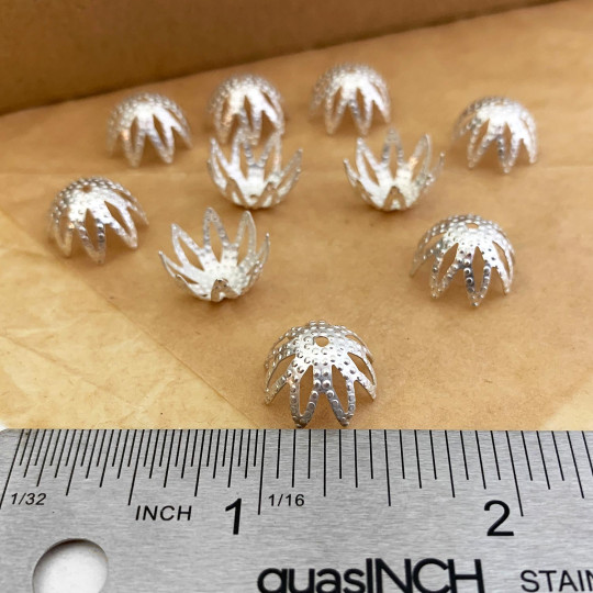 10 Pointed Bead Caps ~ Silver ~ Czech Republic