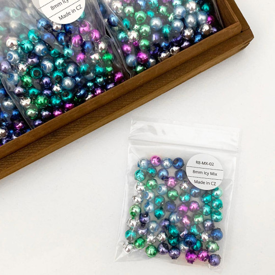 8mm Glass Garland Beads Mixed Pack ~ 64 beads ~ Icy Mix
