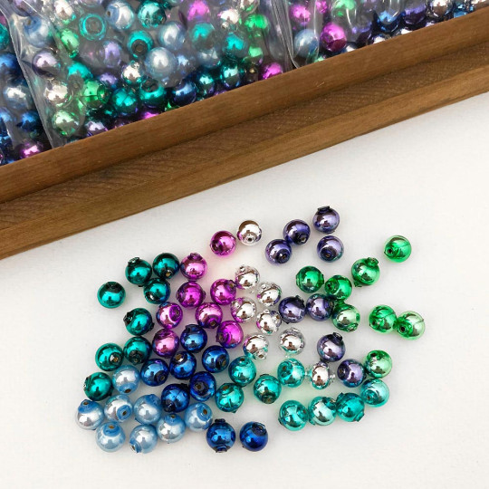8mm Glass Garland Beads Mixed Pack ~ 64 beads ~ Icy Mix