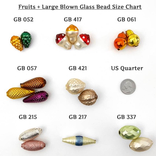 3 Silver Blown Glass Pear Beads 1-1/8" ~ Czech Republic