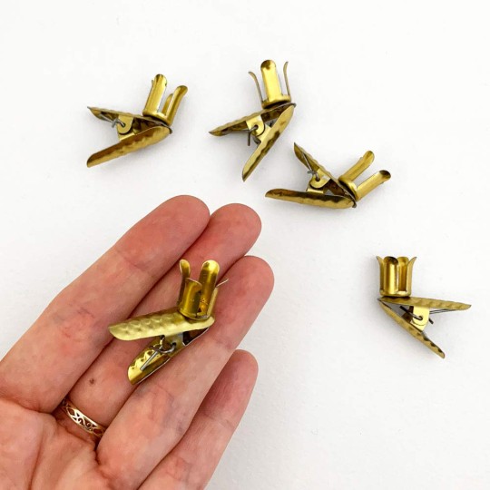 10 Small Gold Candle Clips without Wax Bowls~ Made in Germany