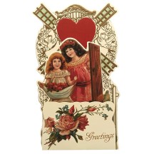 Petite Vintage Valentine Pulldown Card ~ Girls with Windmill