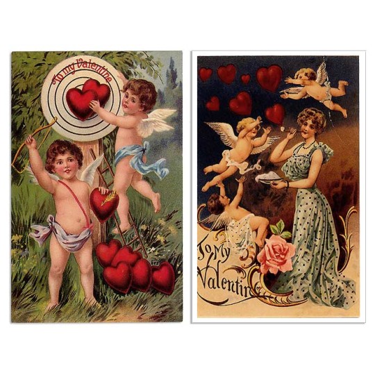 Pair of Old Fashioned Cupid Valentine Postcards