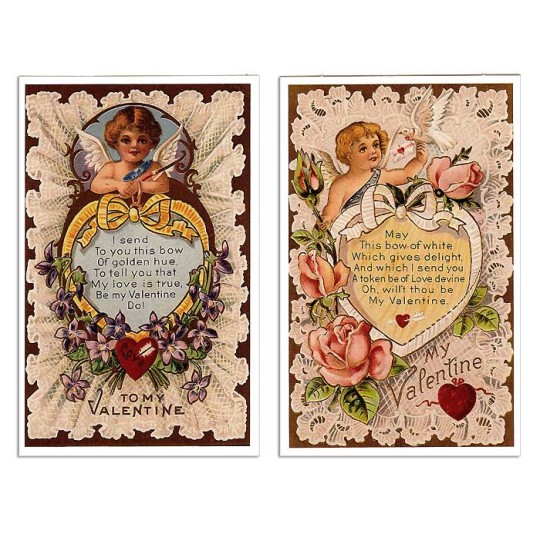 Pair of Old Fashioned Lacy Valentine Postcards