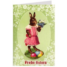 Green Bunny with Eggs Glittered Easter Card ~ Germany