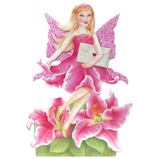 Pink Lily Fairy Messenger Glittered 3-D Card ~ England