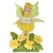 Yellow Primrose Fairy Messenger Glittered 3-D Card ~ England