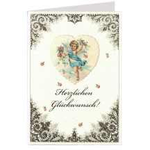 Gold Foil Lace Angel and Heart Card ~ Germany