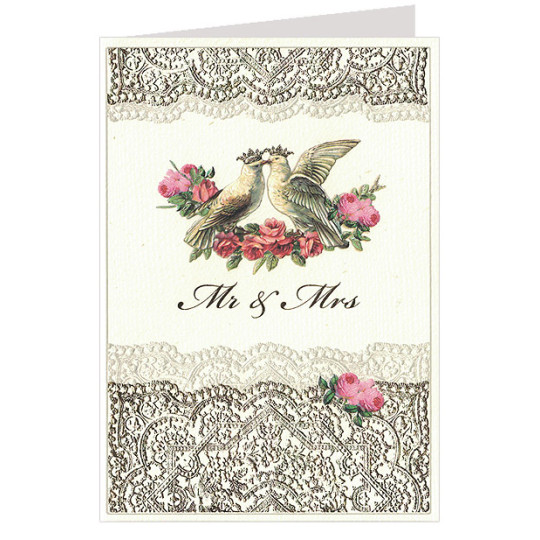 Gold Foil Lace Doves and Roses Card ~ Germany