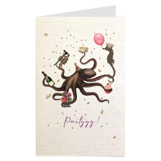 Whimsical Octopus Party Glittered Card ~ Germany