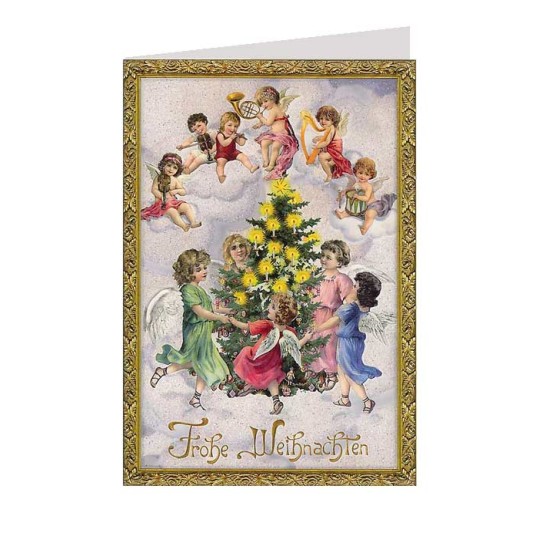 Angels Around the Tree Glittered Christmas Card ~ Germany