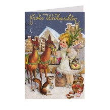 Angel and Deer Glittered Christmas Card ~ Germany