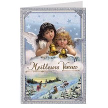 Christmas Angels with Bells Glittered Christmas Card ~ Germany