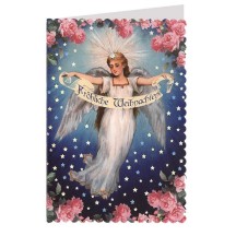 Angel with Roses Silver Foil Stamped Christmas Card ~ Germany