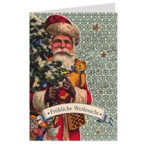 Santa with Tree Foil Stamped Christmas Card ~ Germany